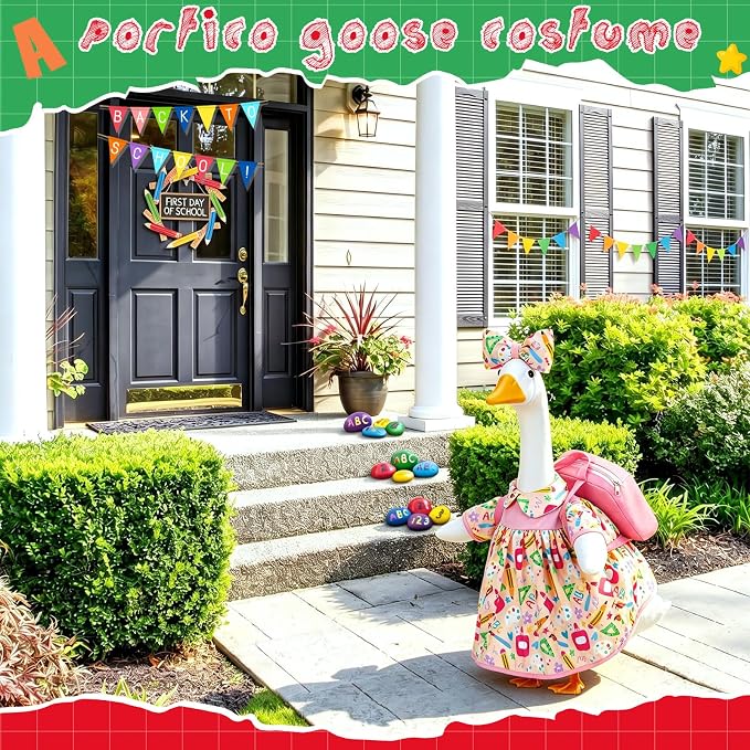 Mindsoft Back to School Goose Outfit Porch Goose Clothes Costume Statues Decor for Lawn Garden Patio Classroom Outdoor Statues Art Decor(Backpack Style - Pink)