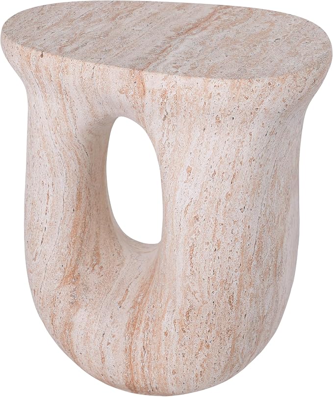 Christopher Knight Home 18.9 Inch Modern U Shaped Accent Table, Sculptural MGO Stone Look Side Table for Indoor Outdoor Garden Balcony Living Room Entryway Bedroom