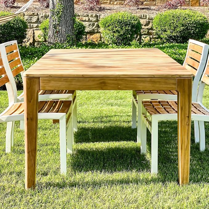 Posh Pollen Malibu Outdoor Teak Dining Table – Solid Grade-A Wood, Plank-Style Design, Weather-Resistant, Seats 6, Ideal for Patio or Garden Entertaining