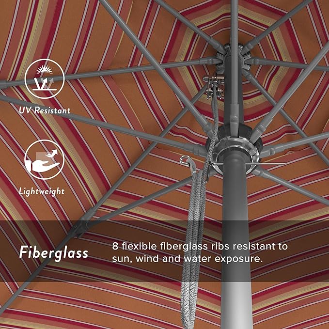 California Umbrella 11' Rd. Venture Series Contract Grade Patio Umbrella, Pulley Open, Silver Finish, Sunbrella Dolce Mango