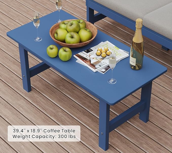 5-Piece Patio Conversation Sets, Weatherproof HDPE Sectional Furniture Set with Cushions, Outdoor Sofa Set for for Porch, Balcony, Deck, Lawn (Navy Blue)
