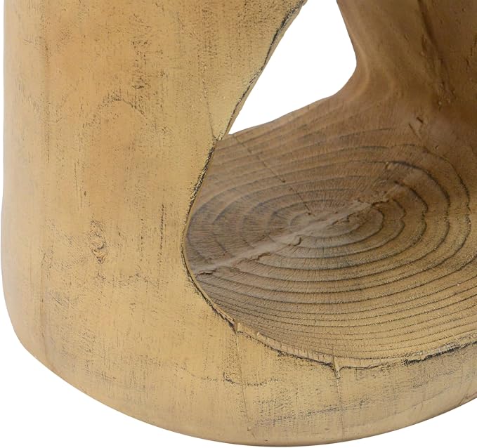 Lightweight Concrete Outdoor Side Table,Hollow Outdoor End Table, Wood-Like Texture Modern Small Accent Table for Patio Garden Balcony Porch Antique Natural 16.75" H