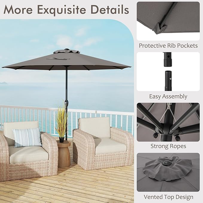 Tangkula 8.5 FT Outdoor Patio Umbrella, Modern Table Umbrella with 8 Heavy Duty Ribs, Vented Top & Crank Handle, Sun-proof Canopy, Market Umbrella for Patio, Garden, Poolside (Grey)