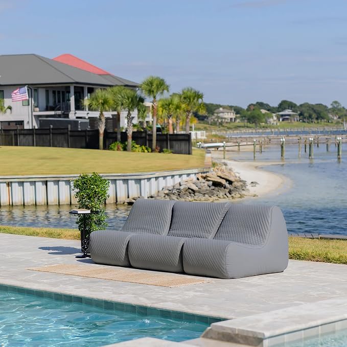Big Joe Solvana Outdoor Sectional, 3 Piece Patio Furniture Set, Weather-Resistant Cool Touch Silicone Stitched Leather Sofa, Moonlit Gray
