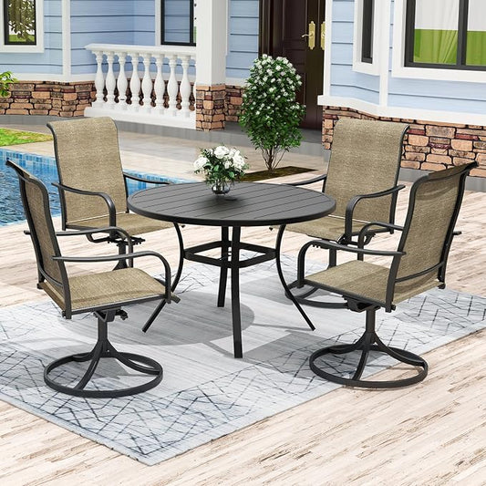Anmutig 5 Piece Outdoor Patio Dining Set, 4 Swivel Rocking Patio Chairs & 41" Round Dining Table Outdoor Furniture for Backyard Bistro Garden Poolside, Light Tan/Grey