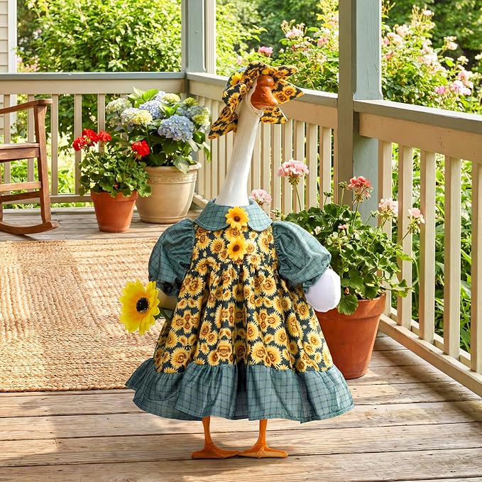 Soulchen 1 Set Sunflower Porch Goose Outfit 23 Inch Summer Sunflower Cement Goose Clothes Dress and Hat Costume Set for Back to School Summer Lawn Garden Yard Decor