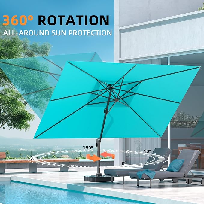 9' X 12' Outdoor Cantilever Patio Umbrella - Heavy Duty Offset Umbrella with 360° Rotation for Garden Deck Pool Patio, Turquoise