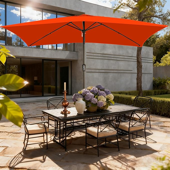 6.5x10FT Rectangular Patio Umbrella with Push Button Tilt & Crank Lift for Garden,UV Protection Outdoor Umbrella for Deck,Pool and Yard,Orange