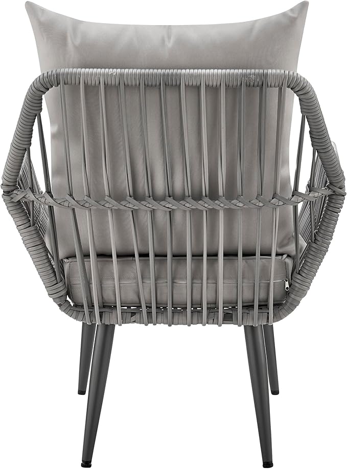 Manhattan Comfort Cannes 3-Piece Patio Conversation Set, Outdoor Furniture | Includes Modern Cushioned Rope Wicker Chairs & End Table, Removable & Washable Cushions, Tempered Glass Tabletop, Grey