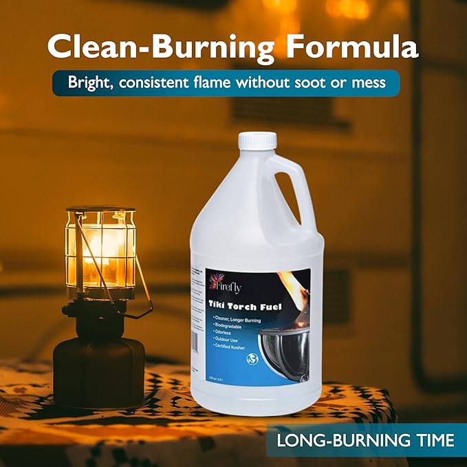 Firefly Fuel Tiki Torch Fuel – Clean-Burning Outdoor Lamp Oil for Tiki Torches and Lanterns. Low Smoke, Pure, Odorless Formula, Long-Lasting – Outdoor Patio & Garden Use - 1 Gallon