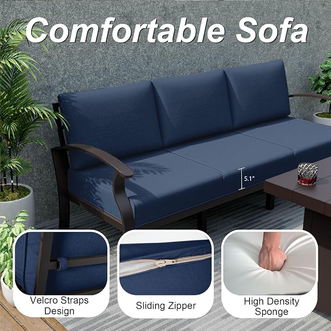 ALAULM Aluminum Patio Furniture Set with Coffee Table Rectangular, 5-seat Outdoor Sectional Furniture w/2 Swivel Chairs, Patio Conversation Set for Porch, Backyard, Poolside-Grey