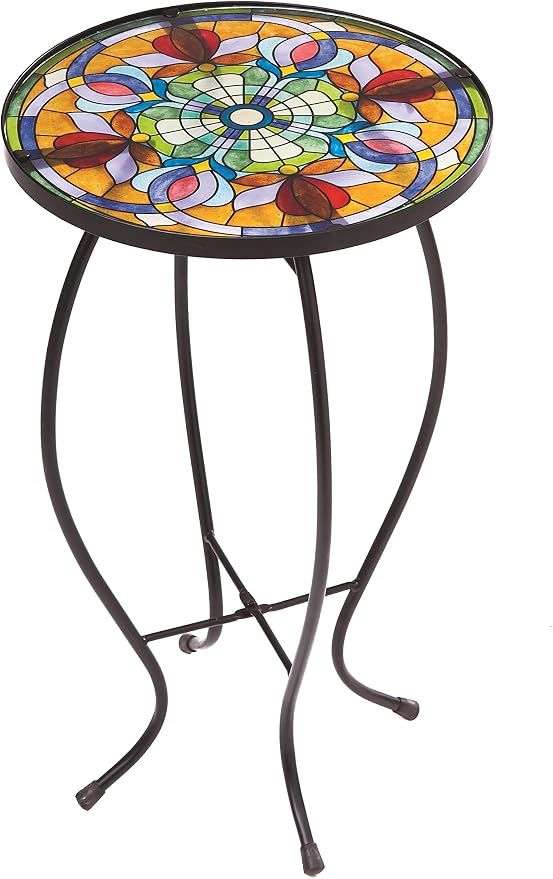 Evergreen Garden Tiffany-Inspired Floral Side Table for Patio or Garden Indoor Outdoor Side Tables for Your Patio, Lawn, Garden or Home Décor