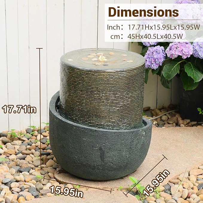 Sunlinua 18H Modern Outdoor Water Fountain with Led Lights Tiered Cascading Waterfall Feature with Quiet Pump Floor Water Fountain for Patio Garden Backyard Decking Home and Indoor Décor Brown Black