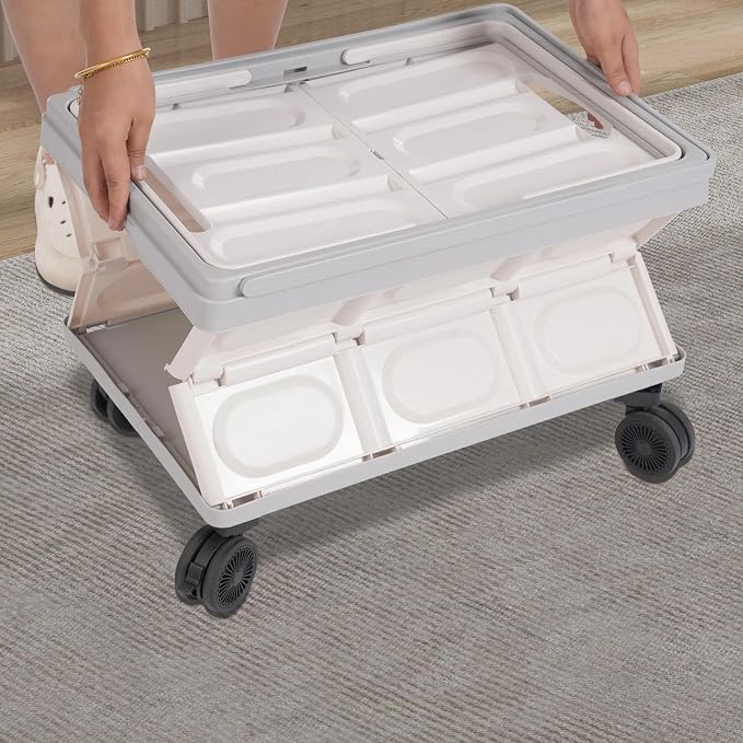 for Foldable Cart Gray Large Capacity 55L Container Outdoor Storage Box W/ 4