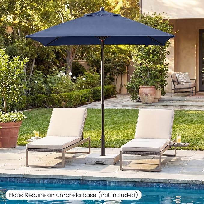 HAPPYGRILL 7 ft Square Patio Umbrella, Outdoor Table Umbrella with Push Button Opening & Top Ventilation, Outdoor Market Shade Parasol with 4 Metal Ribs for Porch, Garden, Apartment, Deck