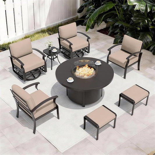 ALAULM Aluminum Patio Furniture Set with Coffee Table Rectangular, 5-seat Outdoor Sectional Furniture w/2 Swivel Chairs, Patio Conversation Set for Porch, Backyard, Poolside-Grey