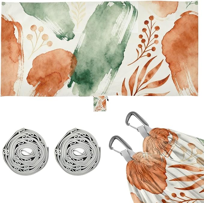Autumn Watercolor Pattern Hammocks with Hanging Rope Tree Hammock for Outside Patio Backyard Poolside