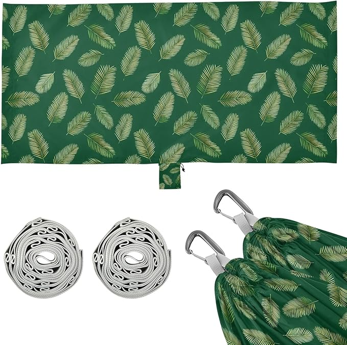 Camping Hammock Outdoor Hammocks for Outside Green Palm Leaves Beach Trees Portable Lightweight with Pockets Tree Straps Indoor