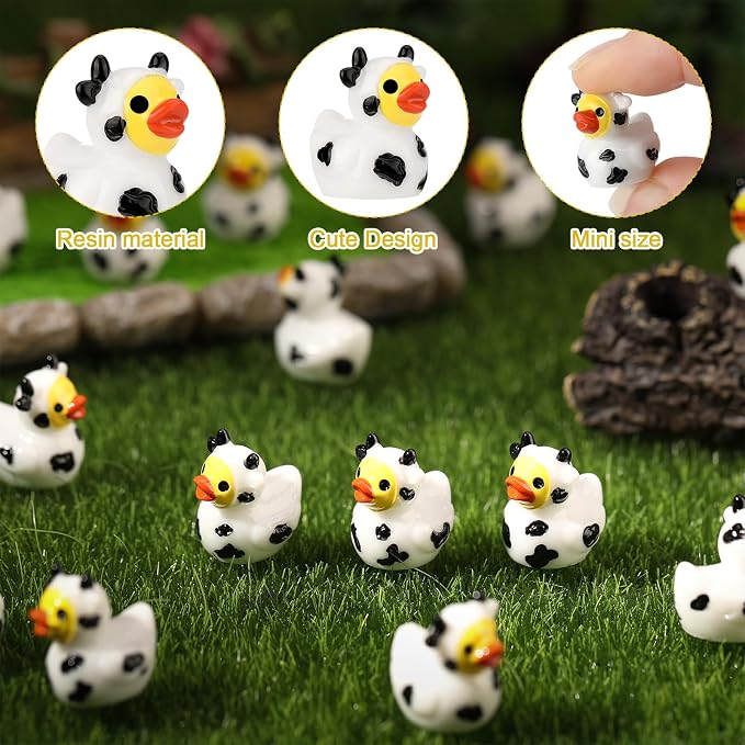 30 Pcs Cow Ducks, Mini Cow Resin Ducks Bulk | Cute Cow Print Duck, Funny Cow-Printed Resin Duck Figurines for Birthday Party Favors Landscape Decorations (Cow Duck)