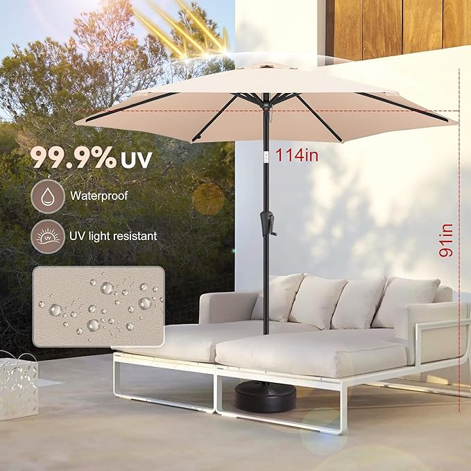 10ft Patio Umbrella Outdoor - Table Umbrella with 6 Sturdy Ribs, Market Umbrella with Push Button Tilt, UV Protection for Pool, Porch, Garden, Deck, Backyard (Beige)