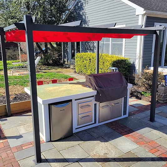 PURPLE LEAF 10' X 12' Outdoor Retractable Pergola with Sun Shade Canopy Patio Metal Shelter for Garden Porch Beach Pavilion Grill Gazebo Modern Yard Grape Trellis Pergola, Terra