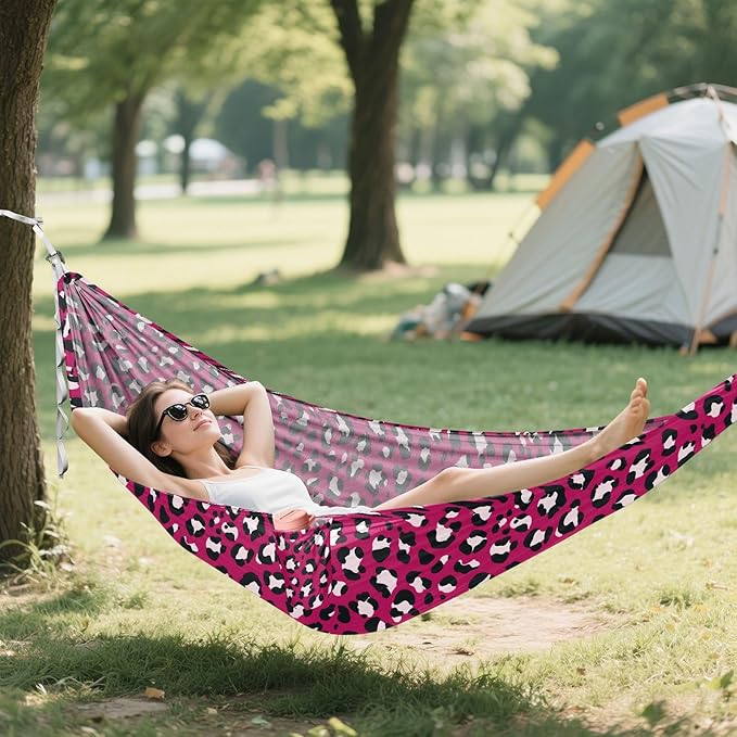 Camping Hammock Outdoor Hammocks for Outside Rose Red Leopard Cheetah Beach Trees Portable Lightweight with Pockets Tree Straps Indoor