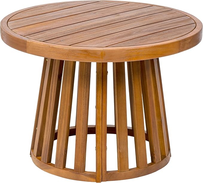 JONATHAN Y Solanya 28" Round Acacia Wood Outdoor Coffee Table with Slatted Tapered Base, Weather-Resistant Solid Wood Center Table for Patio, Garden, Deck, Natural Brown END7000A