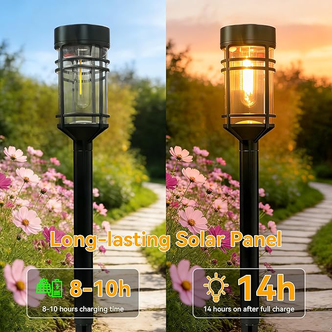 Ollny Solar Pathway Lights Outdoor 6 Packs, Solar Powered Garden Lights Waterproof Auto On/Off, Landscape Lighting for Path Yard Porch Lawn Patio Walkway Driveway Decor