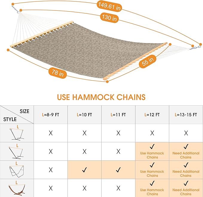 Lazy Daze Hammocks Quick Dry Hammock with Spreader Bar Textliene Fabric Double 2 Person Hammock with Chains Outdoor Patio Poolside Backyard Beach 450 lbs Capacity, Four Leaf Clover