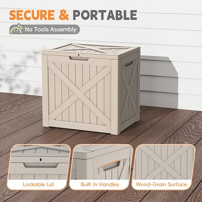 LubanNese Outdoor Storage Box, Waterproof Deck Box, Outdoor Patio Storage Bin, Weatherproof (Grey, 35 Gallon)