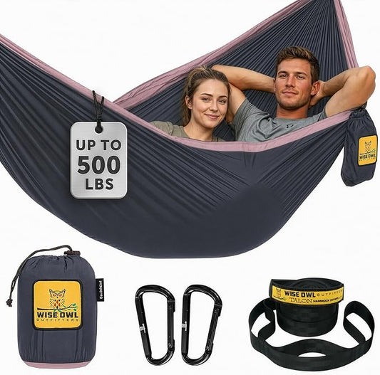 Wise Owl Outfitters Camping Hammock – up to 500lbs Portable Hammock with Tree Straps - Travel, Backpacking, Hiking, Outdoors Camping Gear - Single or Double