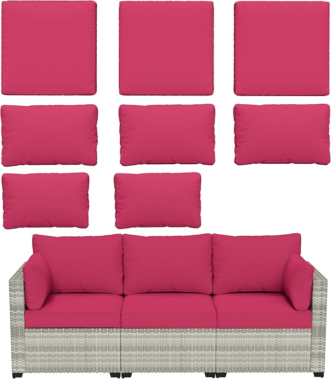 8 pcs Outdoor Cushion Slipcovers Outdoor Patio Cushions Covers Replacement Waterproof with Zipper w/3 Seat Cushion Covers and 5 Backrest Pillow Covers, Covers Only