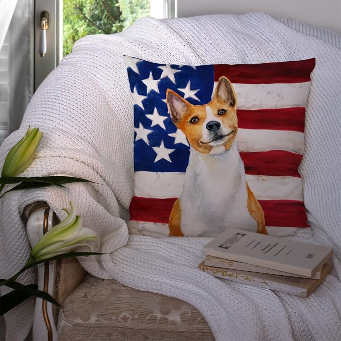 Caroline's Treasures BB9692PW1414 Basenji Patriotic Fabric Decorative Pillow Machine Washable, Indoor Outdoor Decorative Pillow for Couch, Bed or Patio, 14Hx14W