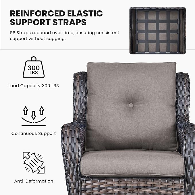 Belord Outdoor Furniture Set Patio Wicker Chairs, 3 Peices Porch Rattan Furniture with Side Table, Deep Seating Patio Bistro Chair Sets (Grey Cushion)