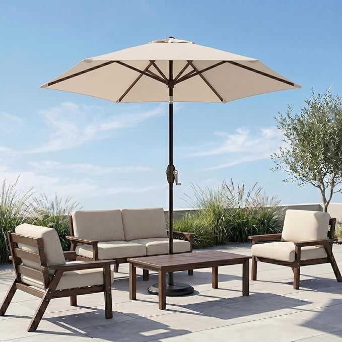 7.5ft Patio Umbrella, Outdoor Table Market Umbrella with Smooth Crank Lift, 6 Windproof Fiberglass Ribs, UPF50+ UV Protection for Deck, Pool, Garden and Backyard