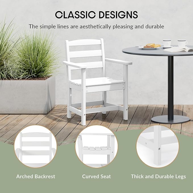 WestinTrends Ashore Outdoor HDPE Patio Classic Dining Arm Chair, White