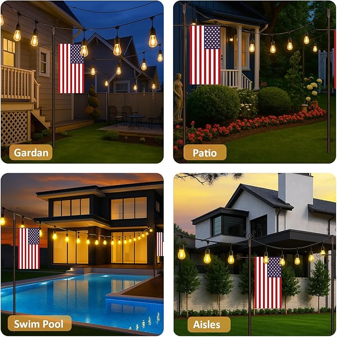 2 Pack String Light Poles - 10 Ft Patio Heavy Metal Lighting Posts, Adjustable Outdoor Stand with Fork for Backyard Deck Garden Wedding