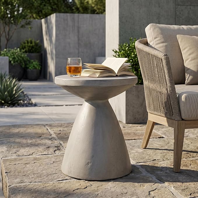 Patio Side Table, Lightweight Concrete, Light Grey