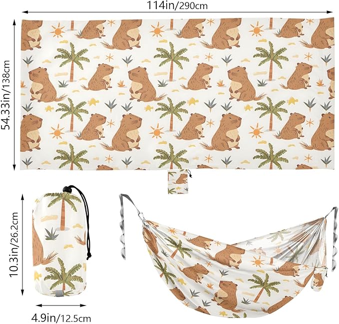 Camping Hammock Outdoor Hammocks for Outside Capybara Palm Tree Beach Trees Portable Lightweight with Pockets Tree Straps Indoor