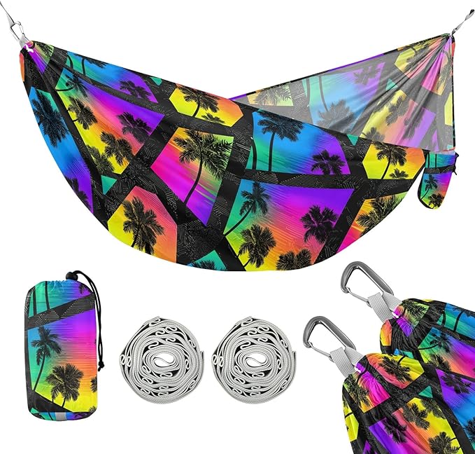 Camping Hammock Outdoor Hammocks for Outside Geometric Palm Tree Beach Trees Portable Lightweight with Pockets Tree Straps Indoor Small