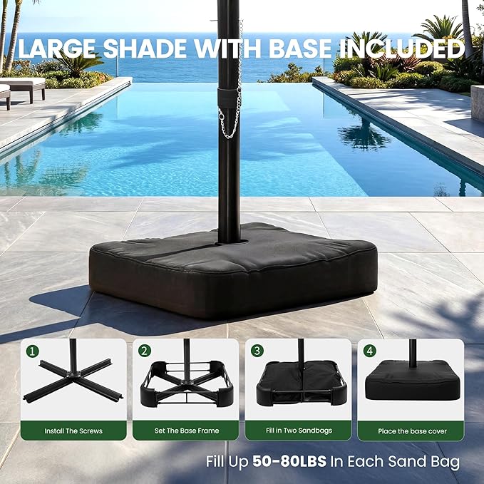Olilawn 2 Pack 10ft Outdoor Umbrellas for Patio with Base Included, Large Cantilever Offset Patio Umbrella with Premium Yarn-dyed Fabric Shade, 360°Rotation & Infinite Tilt, Heavy-Duty Frame for Backyard Hosting, Poolside Gatherings, Garden Parties, We...
