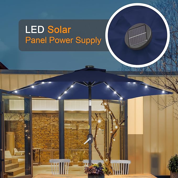 7.5ft Outdoor Umbrella Patio Umbrella with Solar Lights,18 LED Lighted Table Market Outdoor Umbrella, 2-Year-Non-Fading, for Pool, Deck, Garden,Backyard
