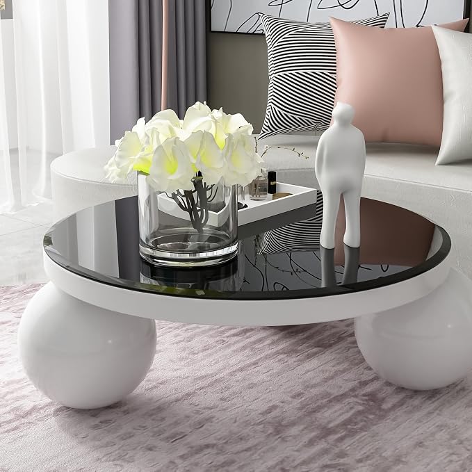 38.6 inch Round Glass Table Top - Black Tempered Glass Surface Protector - Safe 1/2" Thick Beveled Edge - Useful for Replacement,Dining Table, Patio, Coffee and End Table,Indoor & Outdoor