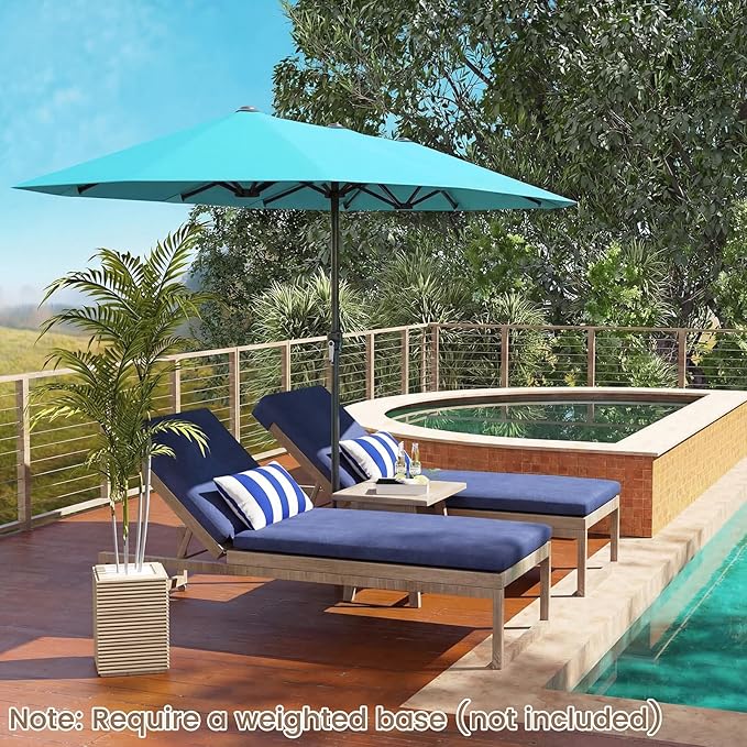 Tangkula 13 FT Large Patio Umbrella, Outdoor Double-Sided Table Market Umbrella w/Crank Handle, 12 Heavy-Duty Ribs, Sun-Protective Rectangular Twin Parasol for Garden Deck Lawn Poolside (Turquoise)