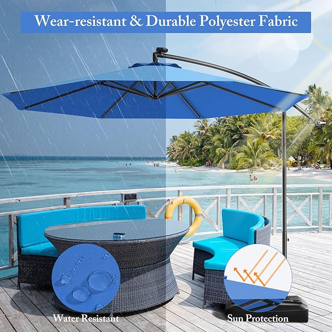 GIANTEX Patio Umbrella, 10ft Offset, with Strong Steel Pole and 8 Ribs, Blue Color, for Large Patio Areas