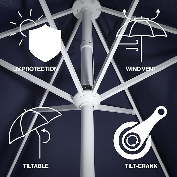 JONATHAN Y UMB1001 Collins 9 ft. Classic Cottage Tassel Market Patio Umbrella with Auto-Tilt, Crank, Wind Vent and UV Protection