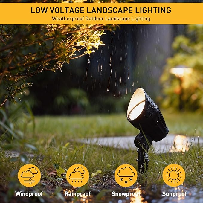GOLDEN STAR Low Voltage Landscape Lights - 5W 400LM High-Intensity Spotlights, 12V AC Cast Aluminum Flood Lights, 2700K Warm White, Replaceable MR16 LED Bulb, with Corrosion-Proof Stakes