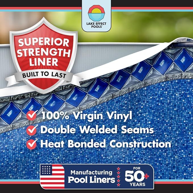 Lake Effect Pools 'Grand Cayman' 18 ft Round Above Ground Swimming Pool | 52 Inch Strong Extruded Resin Components | Bundle Includes: 25 Gauge Overlap Liner & Widemouth Skimmer