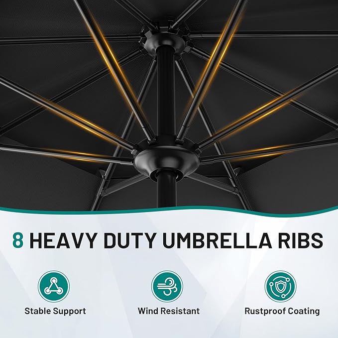 AreShark 12ft 2 Tiers Patio Umbrella - Outdoor Umbrella Waterproof UV Protection, Market Table Umbrella w/ 8 Sturdy Ribs&Crank for Pool, Porch, Garden(Black)