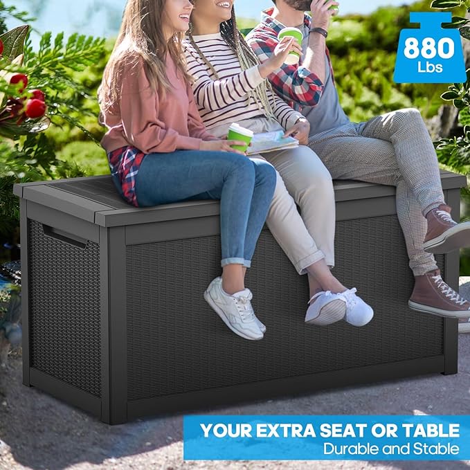 320 Gallon Heavy Duty Outdoor Storage Box, Extra Large Storage Organizer for Patio Furniture Accessories, Garden Tools, Indoor Storage for Cushion, Matte Black